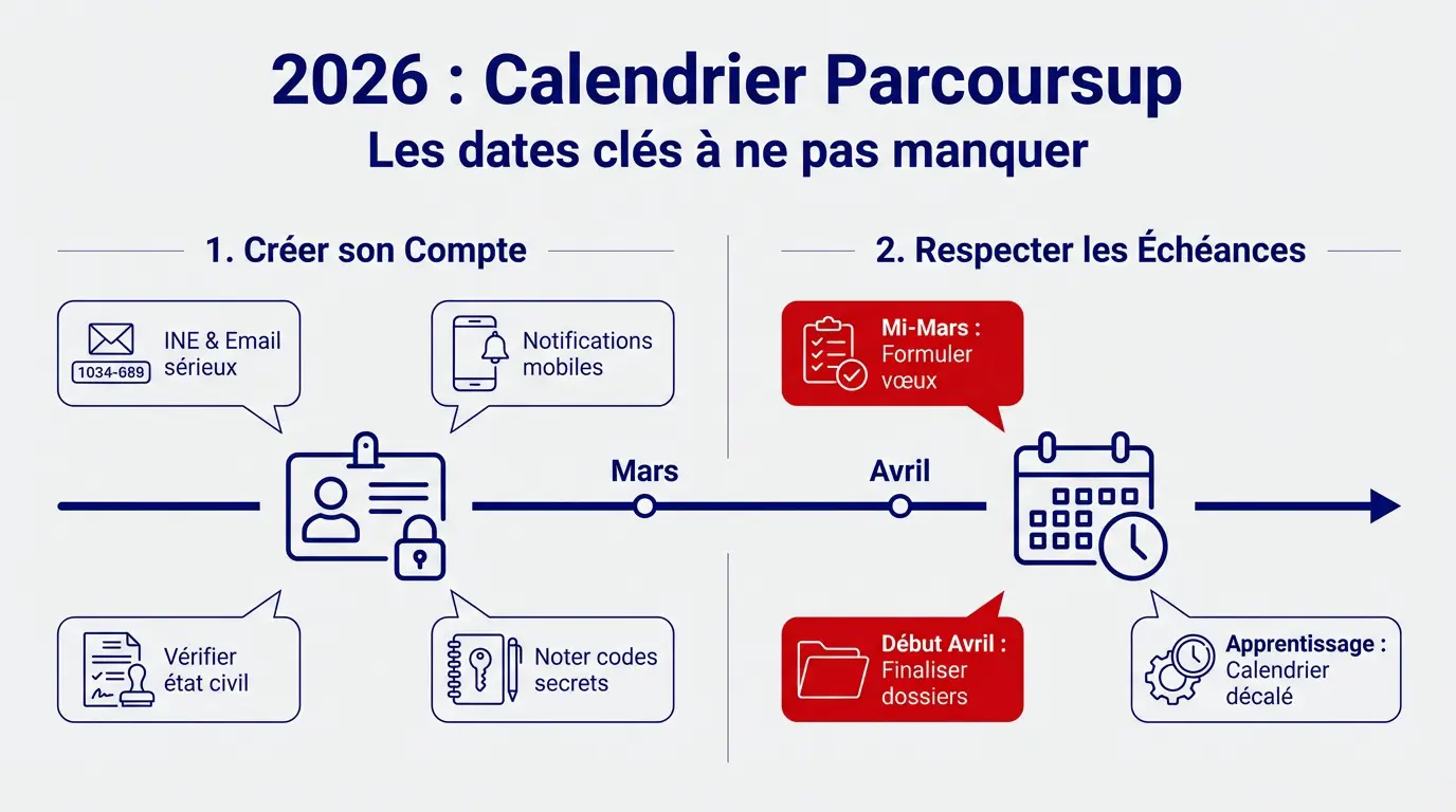 Calendrier des étapes clés pour réussir son dossier Parcoursup 2026