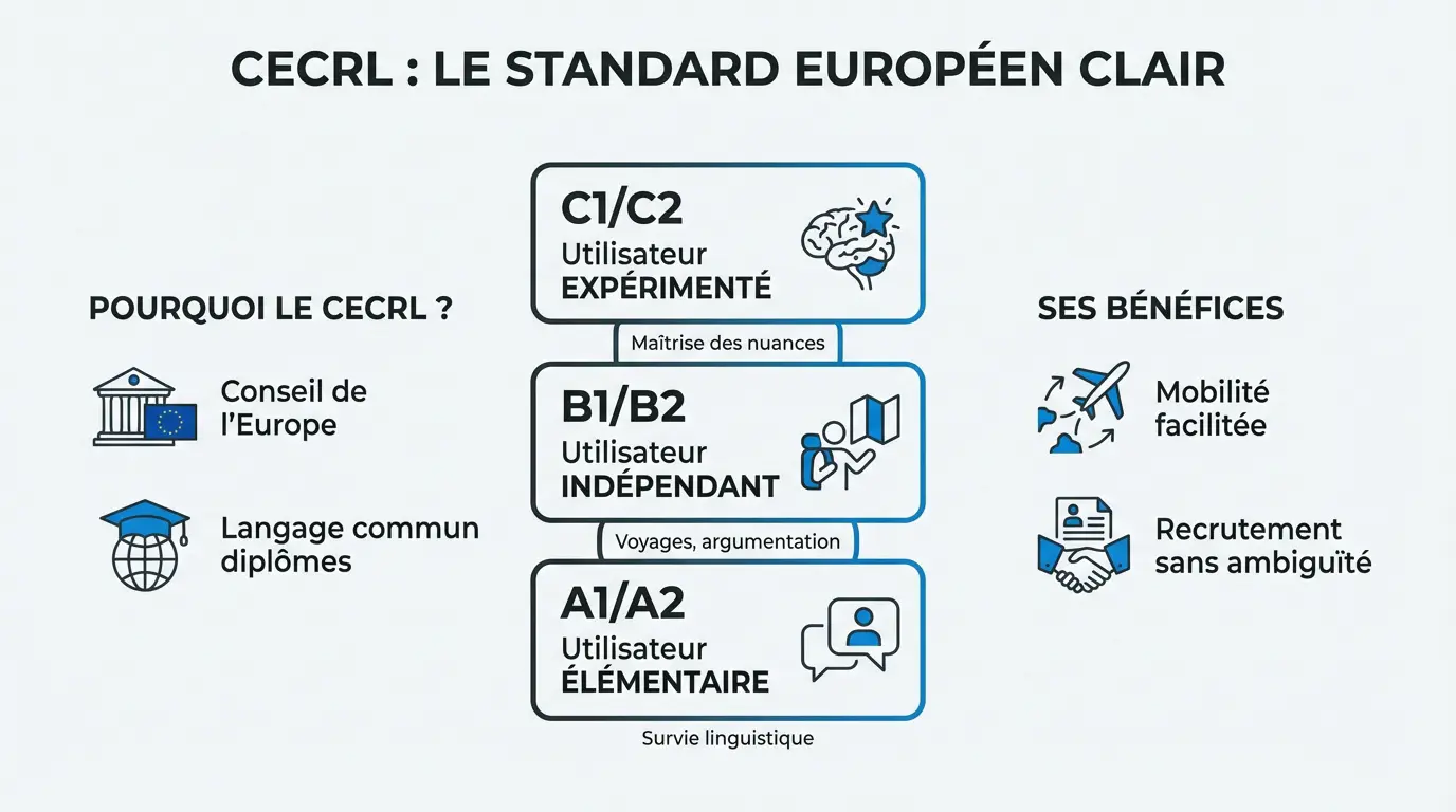 Échelle des niveaux de langue du CECRL de A1 à C2
