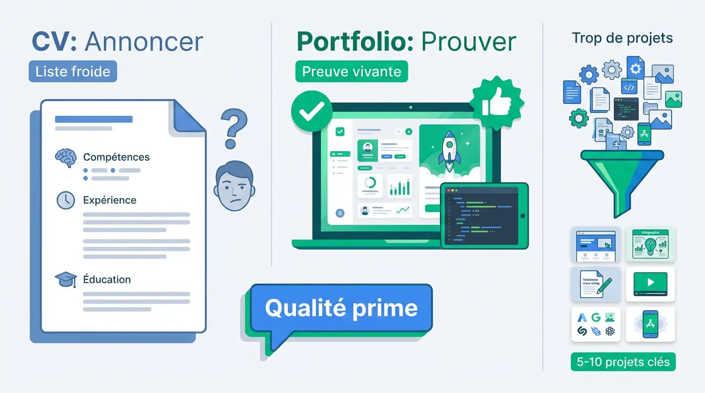 Comparaison entre un CV et un portfolio pour convaincre un recruteur