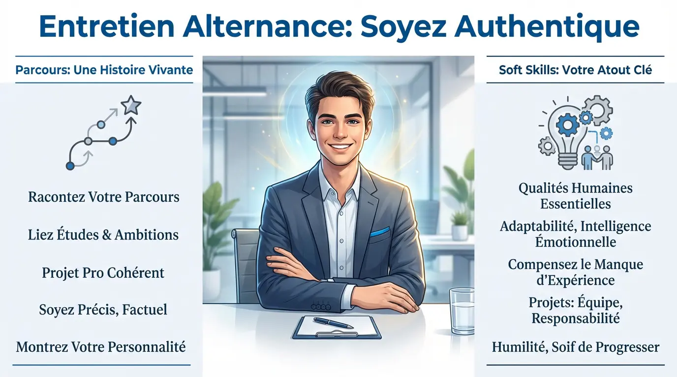Candidat en entretien d'alternance montrant son authenticité