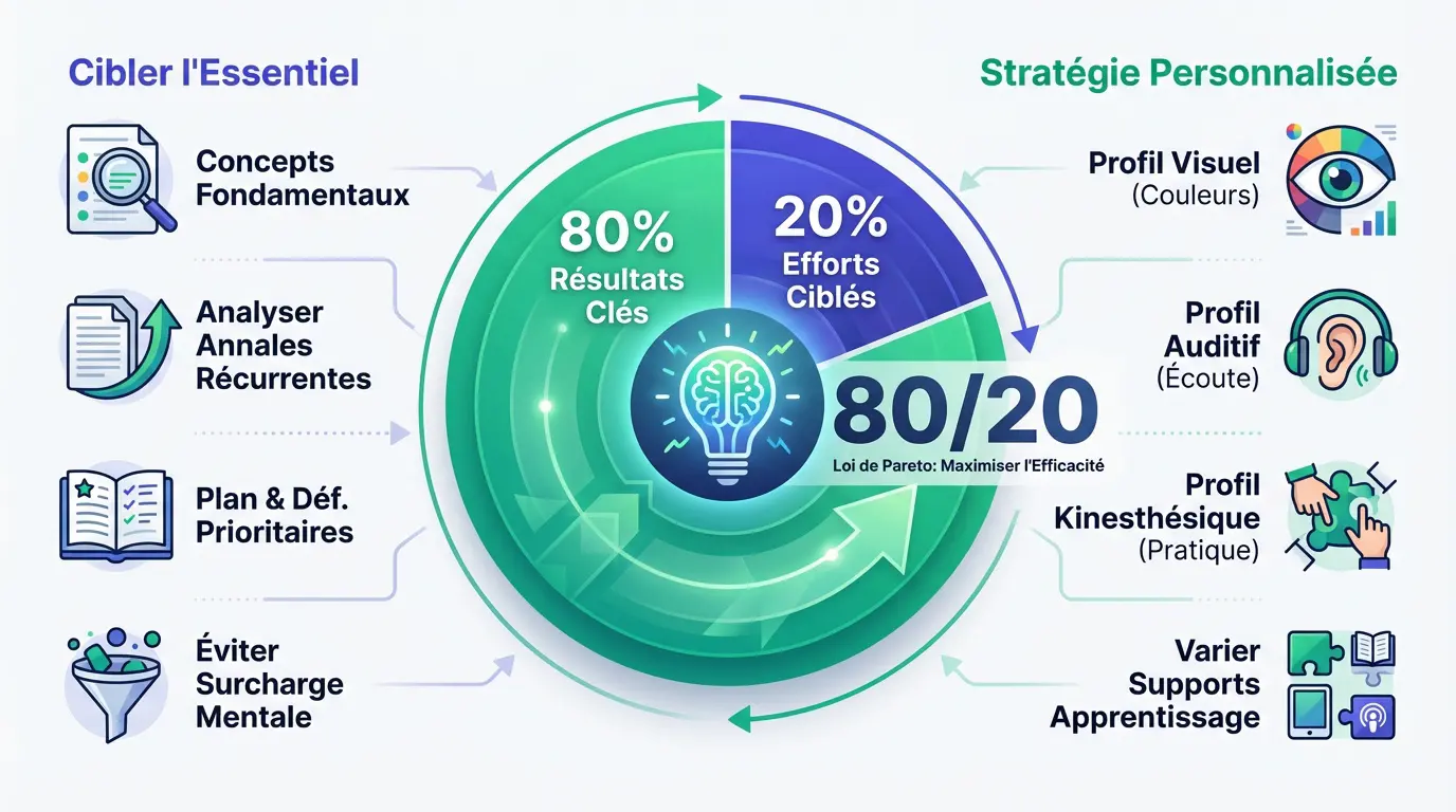 Infographie expliquant la loi de Pareto pour l'efficacité des révisions