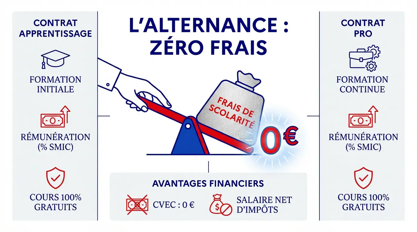 Étudiant en alternance travaillant en entreprise sans frais de scolarité