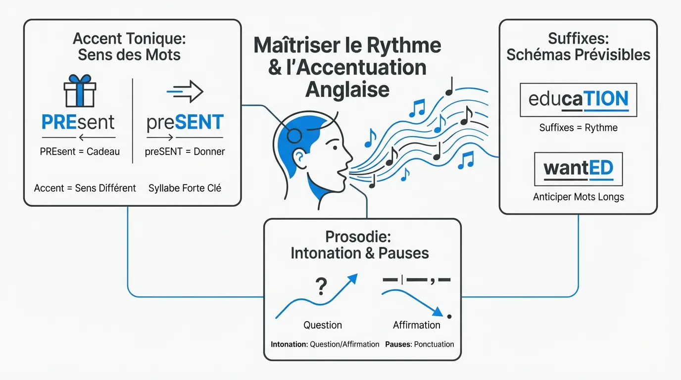 Illustration des concepts de rythme et d'accentuation pour une meilleure élocution en anglais