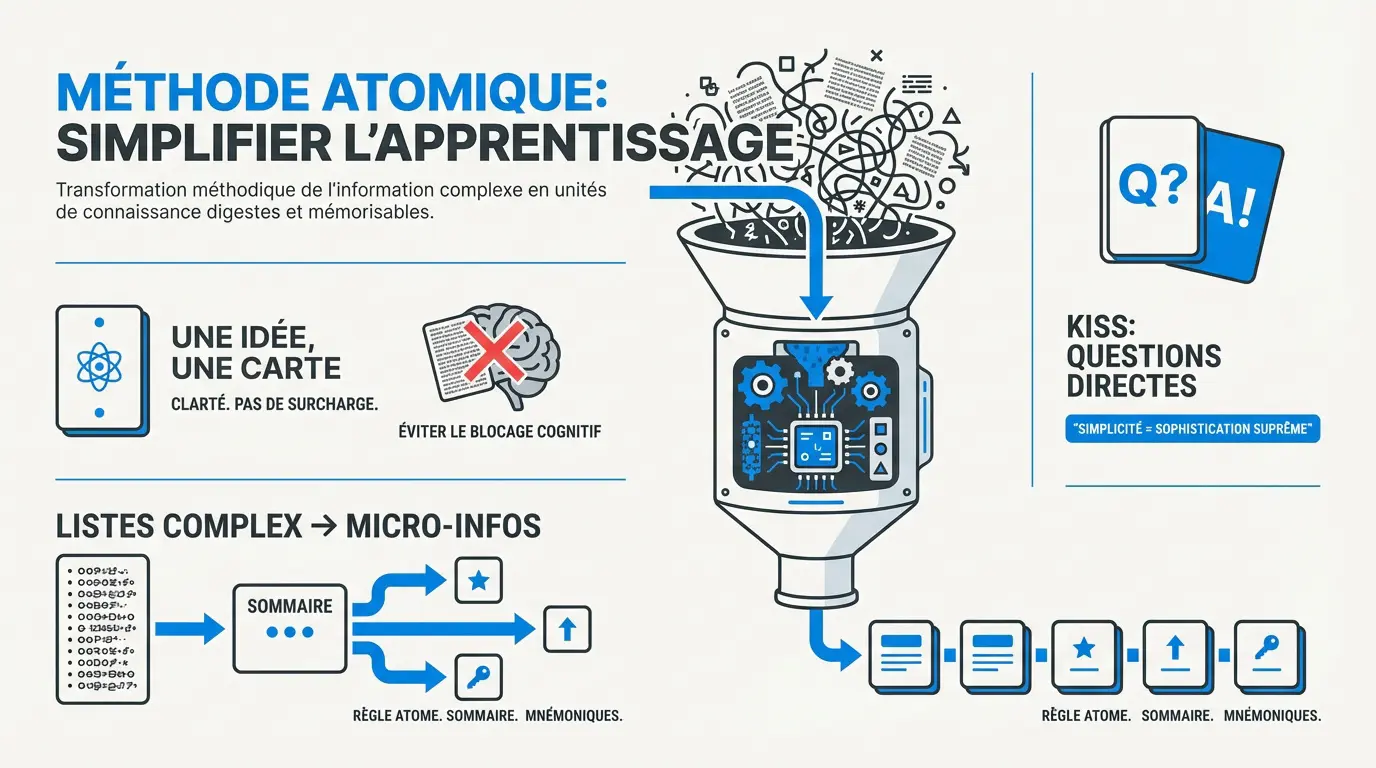Schéma de la méthode atomique pour créer des flashcards efficaces