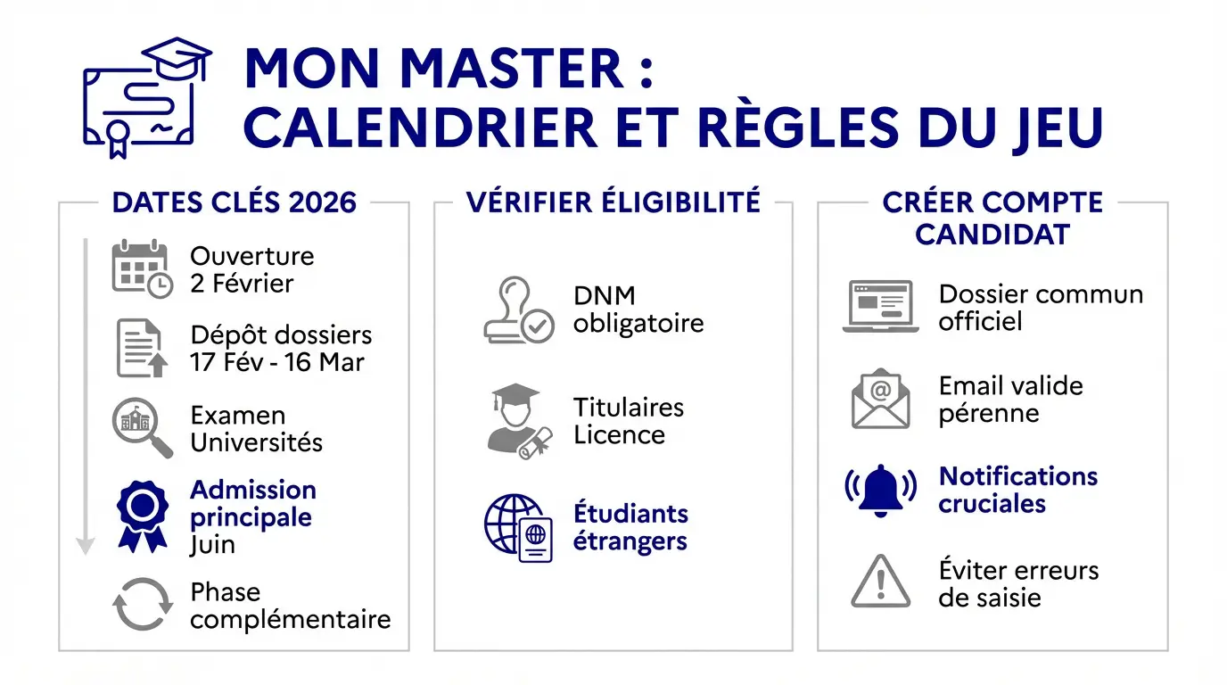 Calendrier officiel des étapes de candidature Mon Master 2026