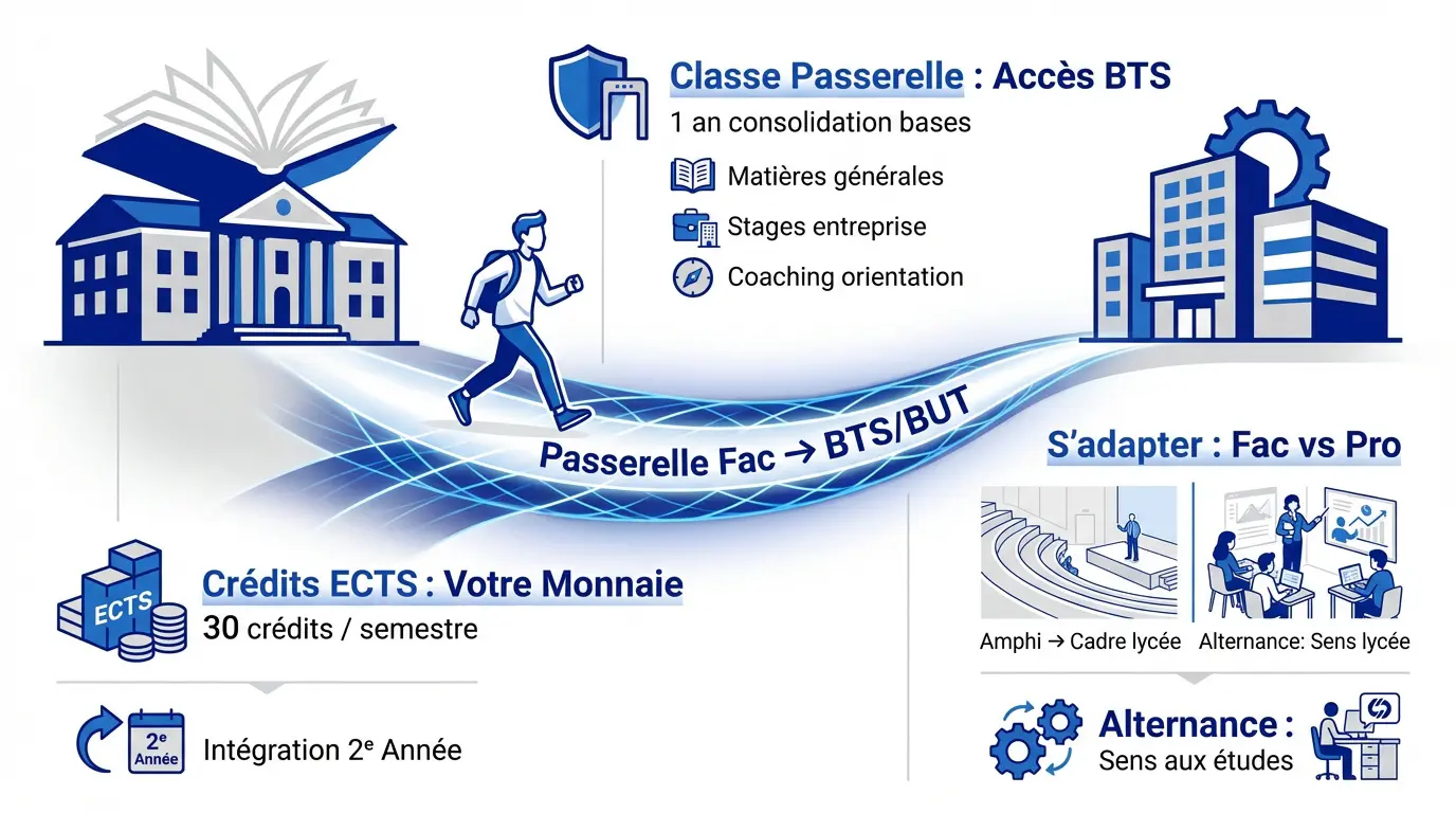 Passerelle de la fac vers le BTS ou BUT pour réussir sa réorientation