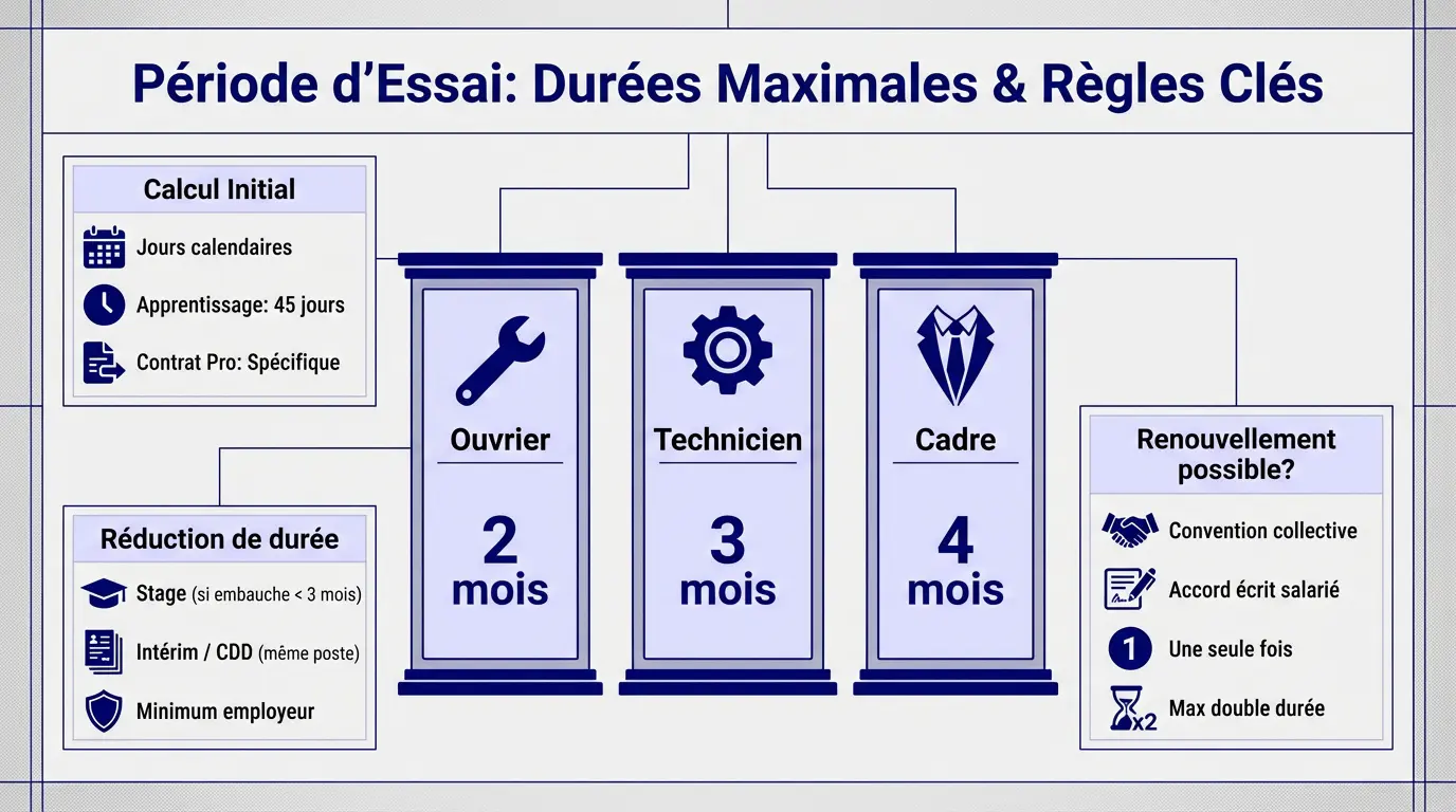 Tableau des durées maximales de période d'essai en CDI