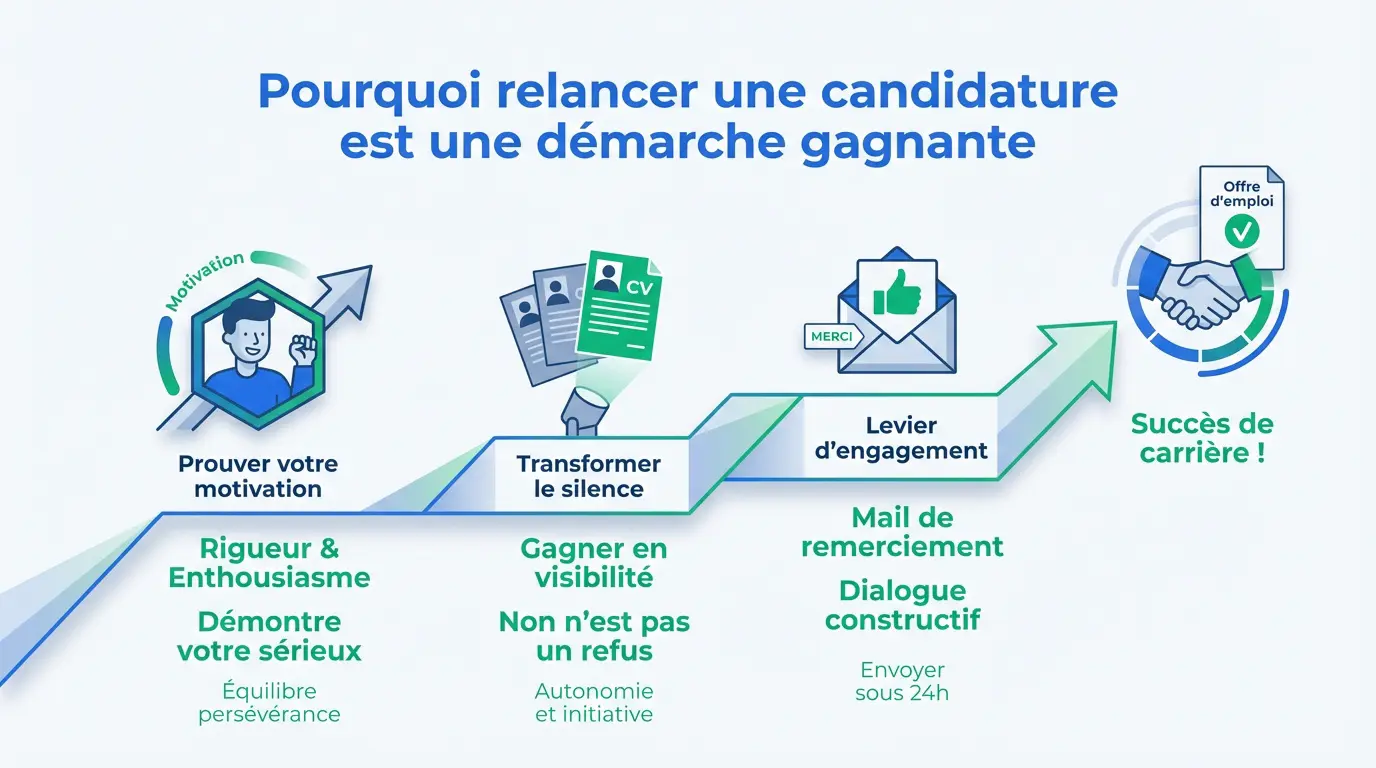 Candidat relançant sa candidature par email après un entretien