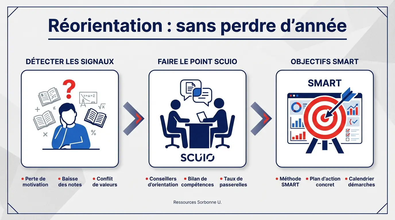 Étudiant en pleine réflexion sur son projet de réorientation universitaire au premier semestre