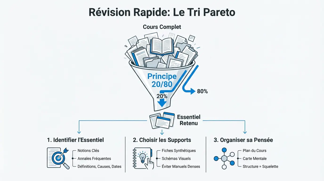 Méthode de révision rapide utilisant la loi de Pareto pour mémoriser un chapitre en une heure