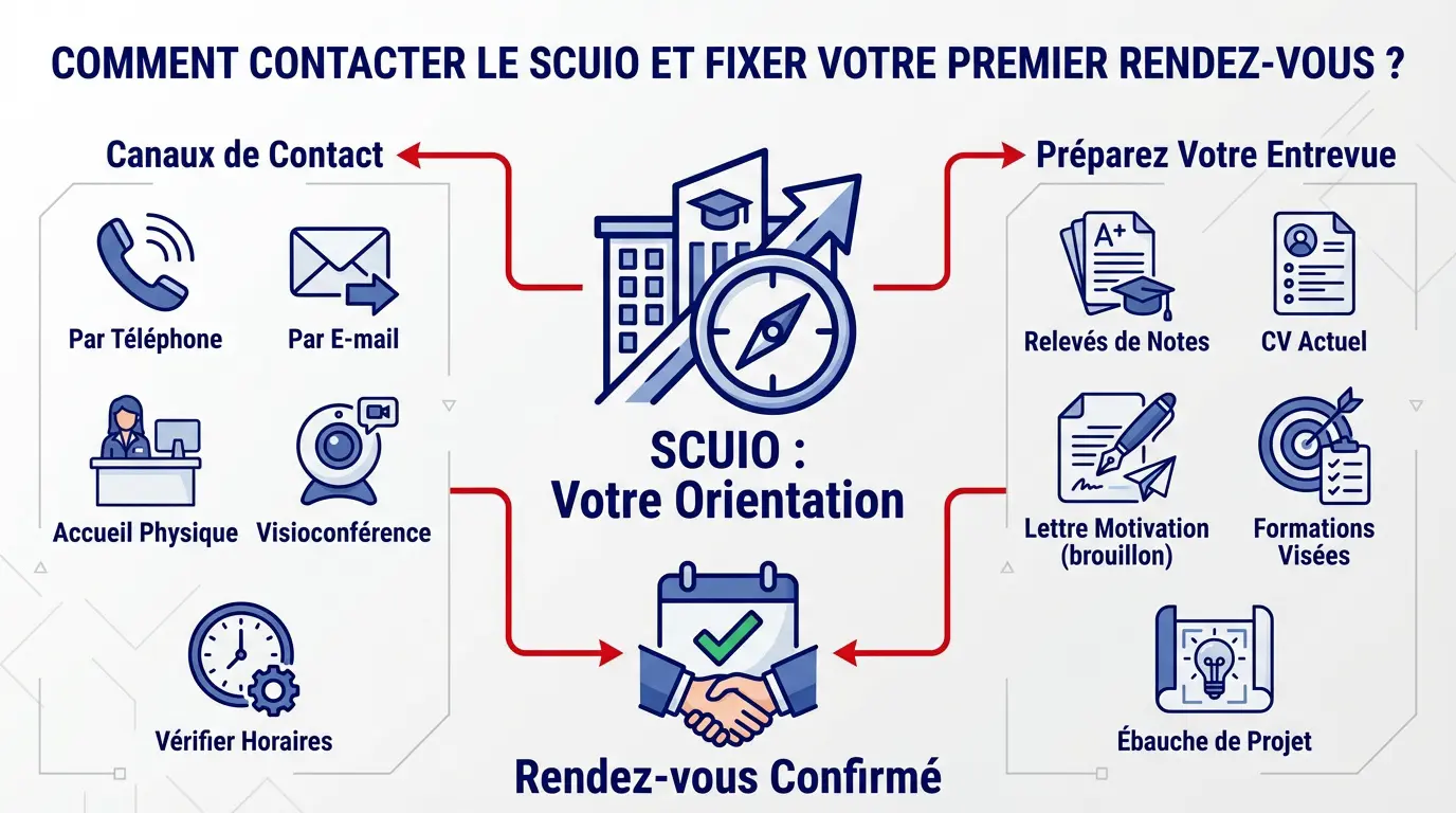 Un étudiant prépare ses documents pour son premier rendez-vous au SCUIO
