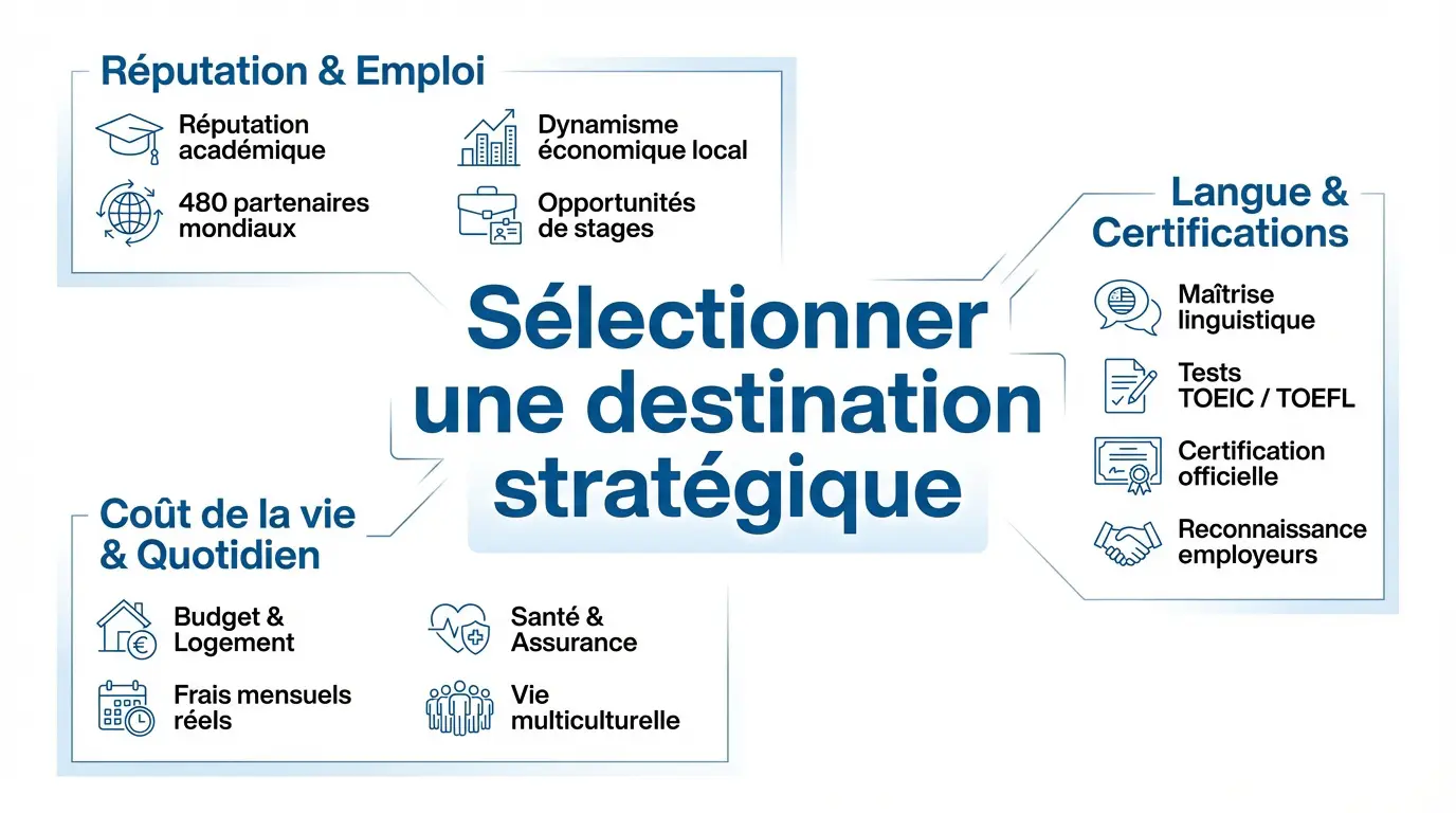 Étudiant analysant une carte pour sa mobilité internationale stratégique
